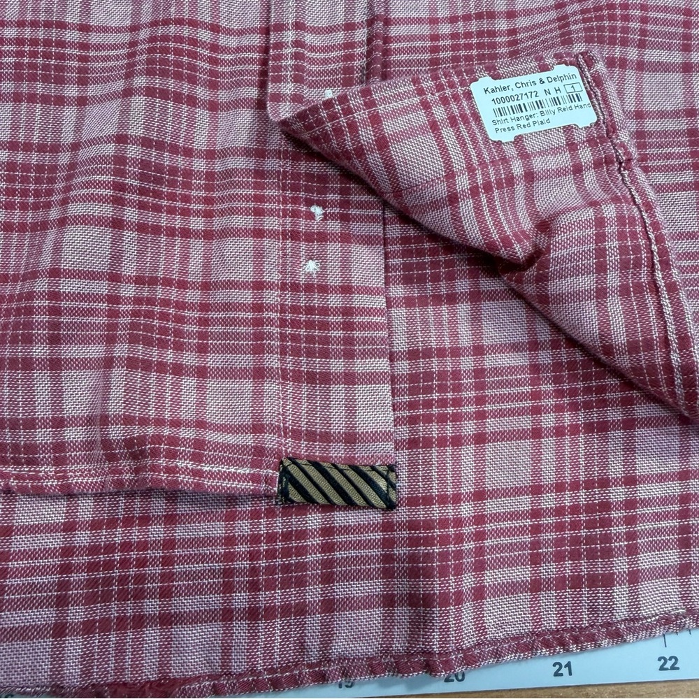 Billy Red Men’s Medium Slim Red Plaid Short Sleeve Button Down, light weight - Picture 5 of 11